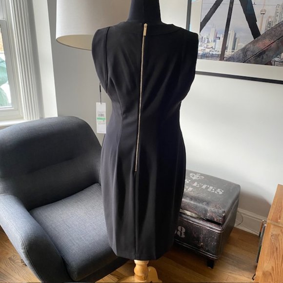 NWT Calvin Klein Solid Sleeveless Sheath with Front Cut Out Dress 8 Black - Picture 8 of 11